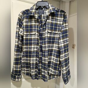 American Eagle Mens Green and Blue Plaid Flannel Button-Up Shirt